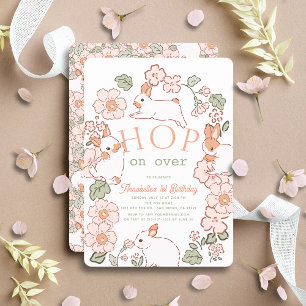 Hop op Over Bunny Boho Floral 1e verjaardag Kaart