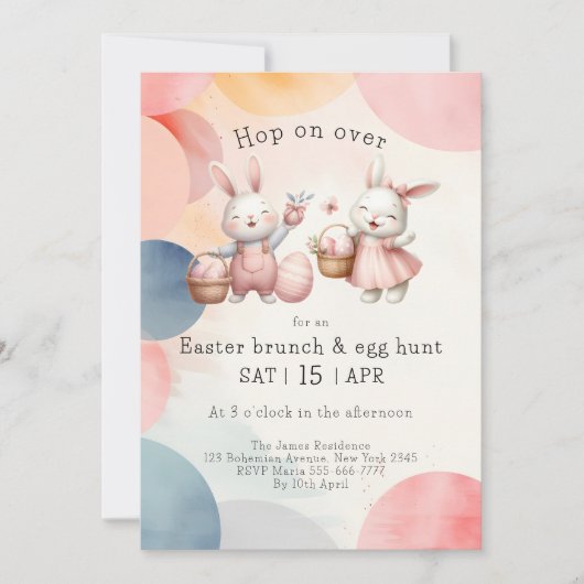 Hop op over, bunny paasbrunch & eierjacht kaart (Voorkant)