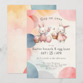 Hop op over, bunny paasbrunch & eierjacht kaart (Voorkant / Achterkant)