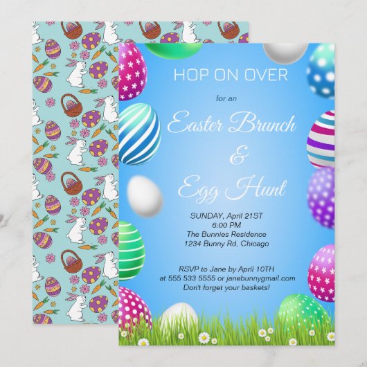 Hop op Over Pasen Brunch Egg Hunt Bunny Schattige Kaart (Voorkant / Achterkant)
