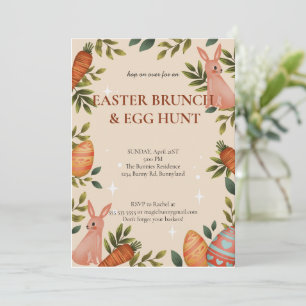 Hop op Over Pasen Brunch Ei Hunt Bunny Floral Kaart