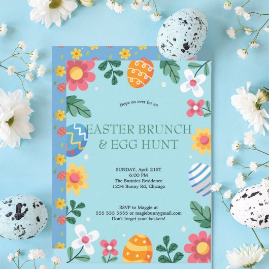 Hop op Over Pasen Brunch Ei Hunt Bunny Floral Kaart