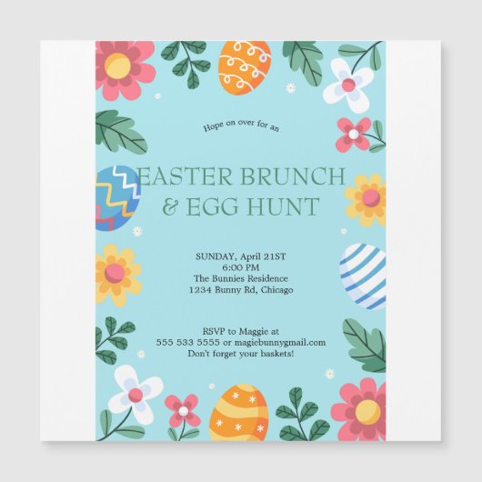 Hop op Over Pasen Brunch Ei Hunt Bunny Floral Magnetische Uitnodiging (Voorkant)