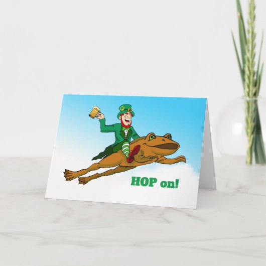 Hop op St. Patrick's Day Leprechaun Frog and Beer Kaart (Voorkant)