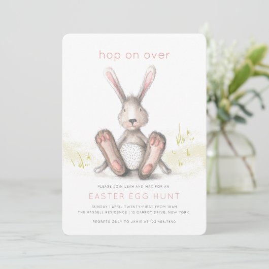 Hop over de Uitnodiging van Easter Brunch Egg Hunt (Staand voorkant)