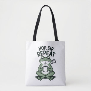 Hop Sip Repeat Grappig Kikker Koffie Design Tote Bag