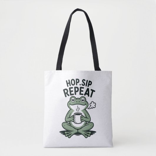 Hop Sip Repeat Grappig Kikker Koffie Design Tote Bag (Voorkant)