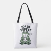 Hop Sip Repeat Grappig Kikker Koffie Design Tote Bag (Achterkant)