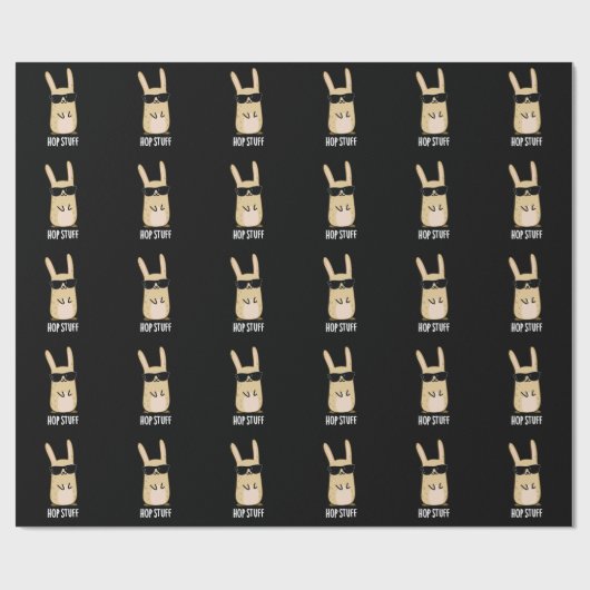 Hop Stuff Funny Bunny Rabbit Pun Dark BG Cadeaupapier (Vlak)