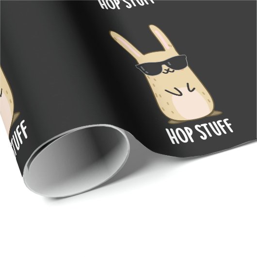 Hop Stuff Funny Bunny Rabbit Pun Dark BG Cadeaupapier (Rol Hoek)