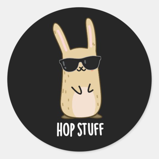 Hop Stuff Funny Bunny Rabbit Pun Dark BG Ronde Sticker (Voorkant)