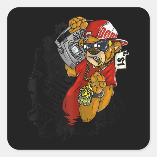 Hop Teddy Bear Gangster Rap Vierkante Sticker (Voorkant)