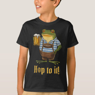 Hop to it Lederhosen Frog Holding Beer Funny T-shirt