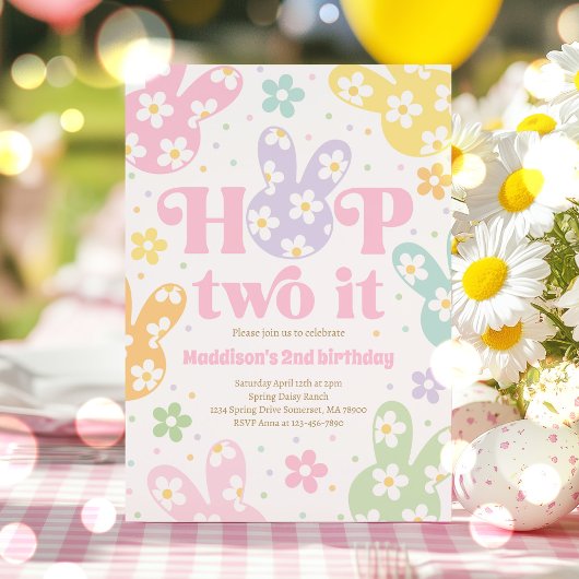 Hop Two It Bunny 2e Verjaardag Pastel Daisy Floral Kaart