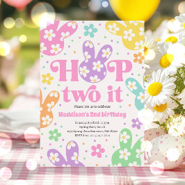Hop Two It Bunny 2e Verjaardag Pastel Daisy Floral Kaart