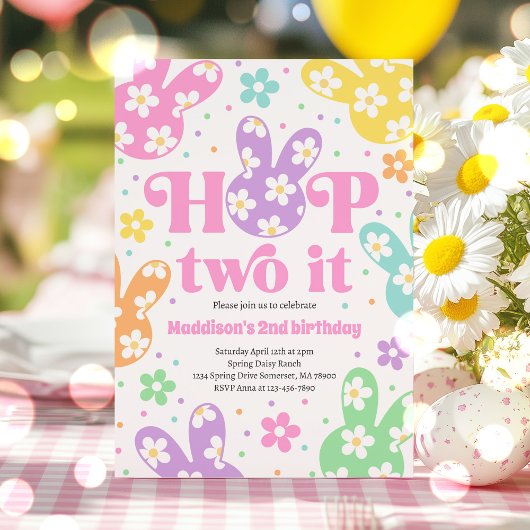 Hop Two It Bunny 2e Verjaardag Pastel Daisy Floral Kaart