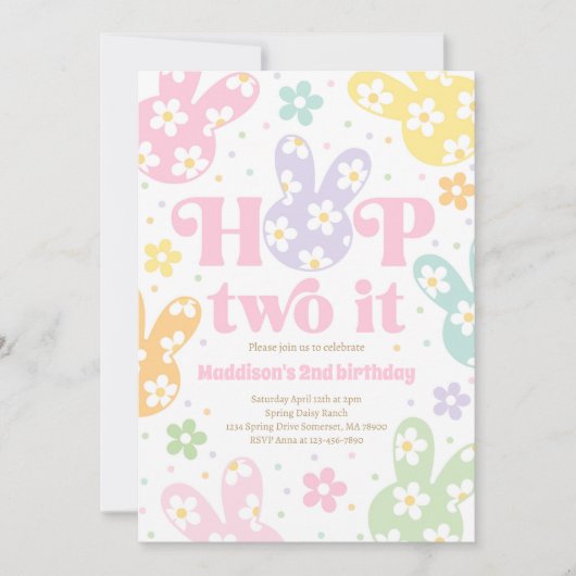 Hop Two It Bunny 2e Verjaardag Pastel Daisy Floral Kaart (Voorkant)