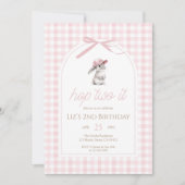 Hop Two It Pink Gingham Bunny 2nd Birthday Kaart (Voorkant)
