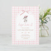 Hop Two It Pink Gingham Bunny 2nd Birthday Kaart (Staand voorkant)