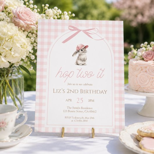 Hop Two It Roze Gingham Konijn 2e Verjaardag Kaart