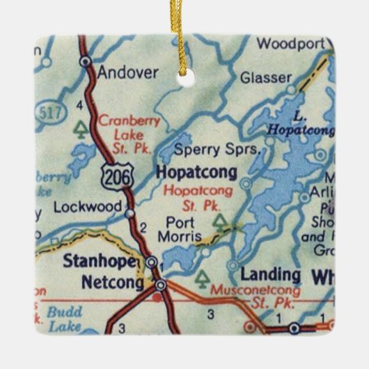 Hopatcong NJ 50's Map Keramisch Ornament (Voorkant)