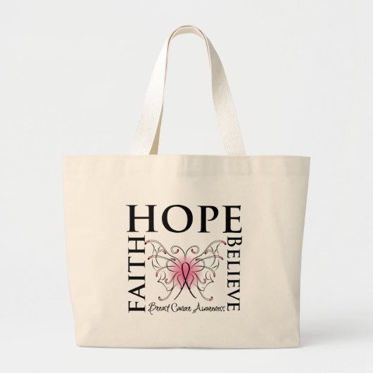 Hope Believe Faith - Breast Cancer Grote Tote Bag (Voorkant)