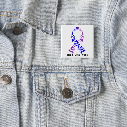 Hope Blue en Paarse Awareness Ribbon Vierkante Button 5,1 Cm (In situ)
