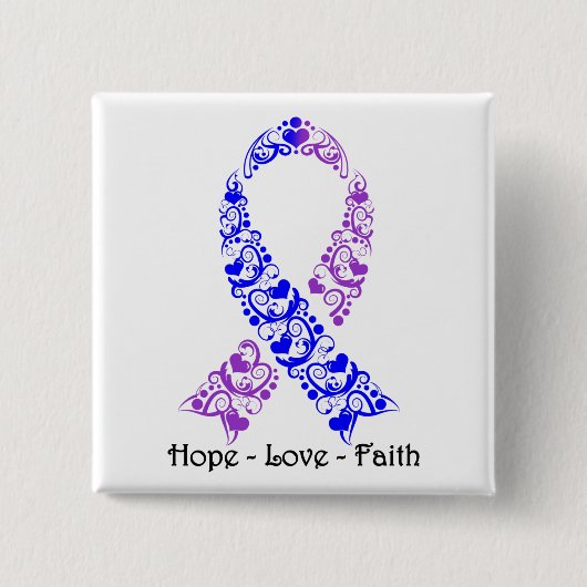 Hope Blue en Paarse Awareness Ribbon Vierkante Button 5,1 Cm (Voorkant)