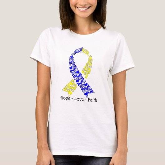 Hope Blue en Yellow Awareness Ribbon T-shirt (Voorkant)