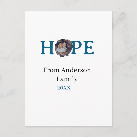 Hope blue holidays bold letter kids photo name yea briefkaart (Voorkant)
