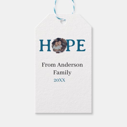 Hope blue holidays bold letter kids photo name yea cadeaulabel (Voorkant)