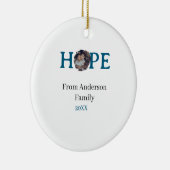 Hope blue holidays bold letter kids photo name yea keramisch ornament (Rechts)