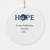 Hope blue holidays bold letter kids photo name yea keramisch ornament (Achterkant)