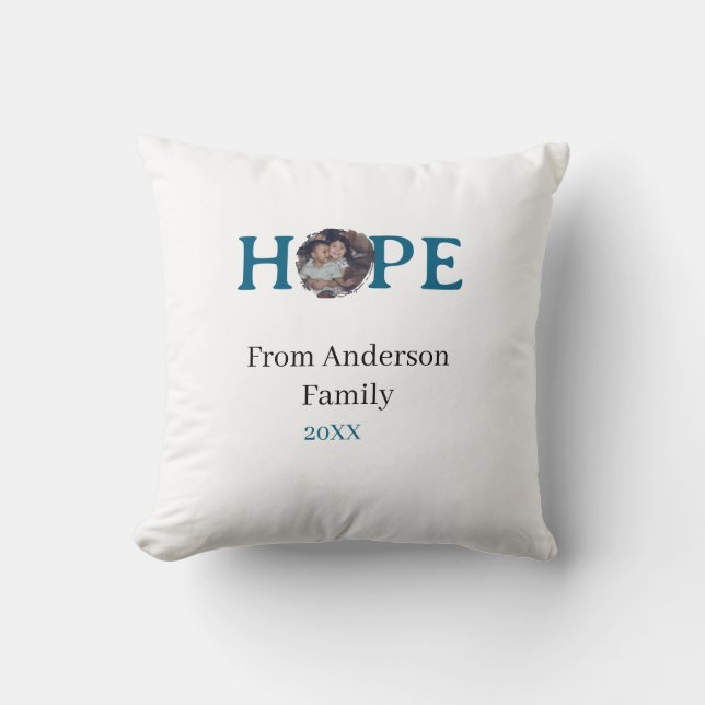 Hope blue holidays bold letter kids photo name yea kussen (Voorkant)