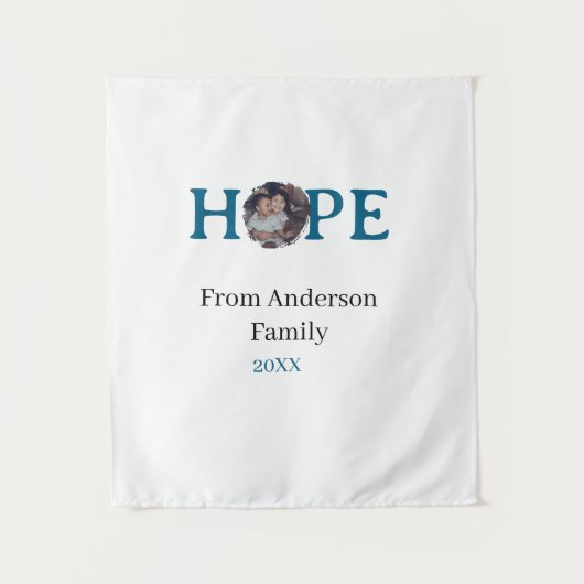 Hope blue holidays bold letter kids photo name yea wandkleed (Voorkant)