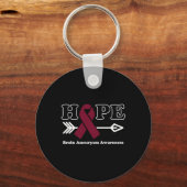 Hope - Brain Aneurysm Awareness Bourgondië Lint Sleutelhanger (Voorkant)