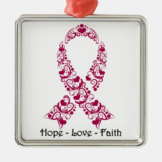 Hope Burgundy Awareness Ribbon Metalen Ornament (Voorkant)