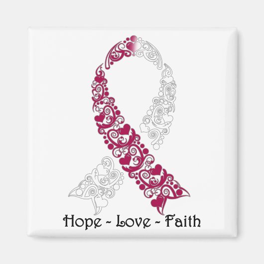 Hope Burgundy en White Awareness Ribbon Magneet (Voorkant)