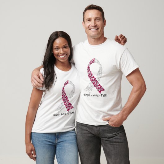 Hope Burgundy en White Awareness Ribbon T-shirt (Unisex)