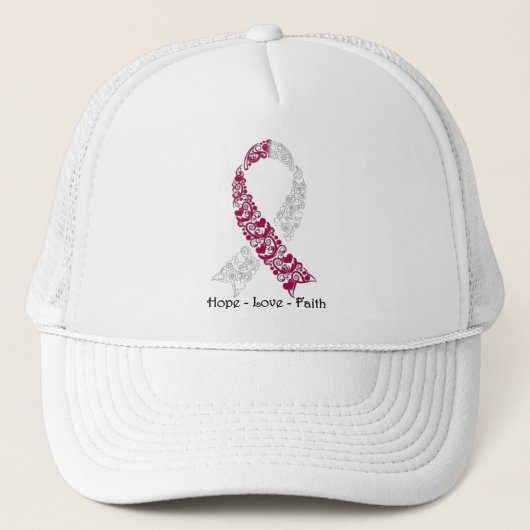 Hope Burgundy en White Awareness Ribbon Trucker Pet (Voorkant)