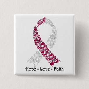 Hope Burgundy en White Awareness Ribbon Vierkante Button 5,1 Cm
