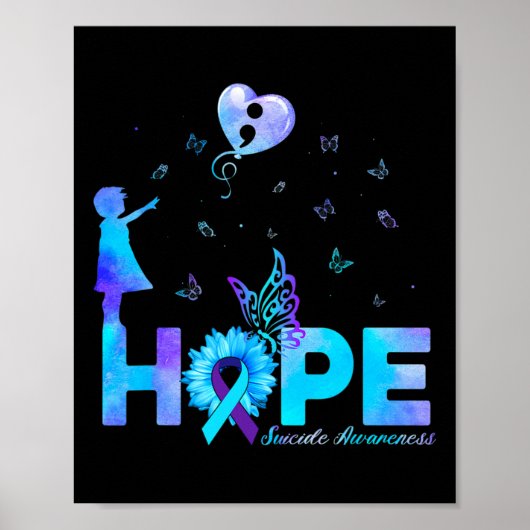 Hope Butterfly Sunflower Zelfmoordpreventie Aware Poster (Voorkant)