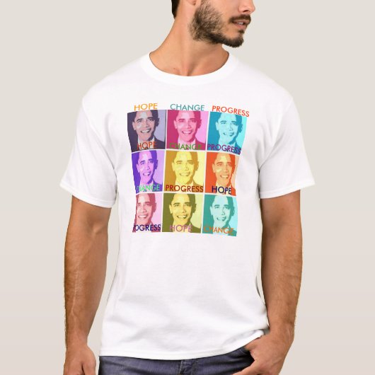 Hope, Change & Progress Obama Tshirt (Voorkant)