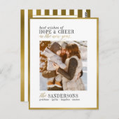 Hope & Cheer | Elegant White & Gold Holiday Foto Briefkaart (Voorkant / Achterkant)