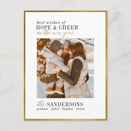 Hope & Cheer | Elegant White & Gold Holiday Foto Briefkaart (Voorkant)
