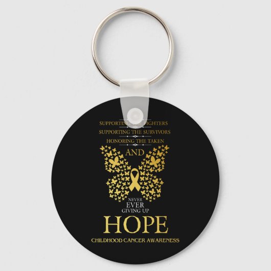 Hope Childhood Cancer Awareness Gold Ribbon Sleutelhanger (Voorkant)