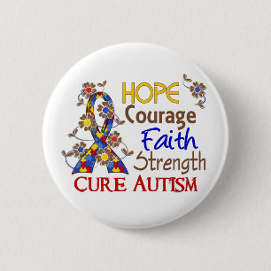 Hope Courage Faith Sterkte 3 Autisme Ronde Button 5,7 Cm