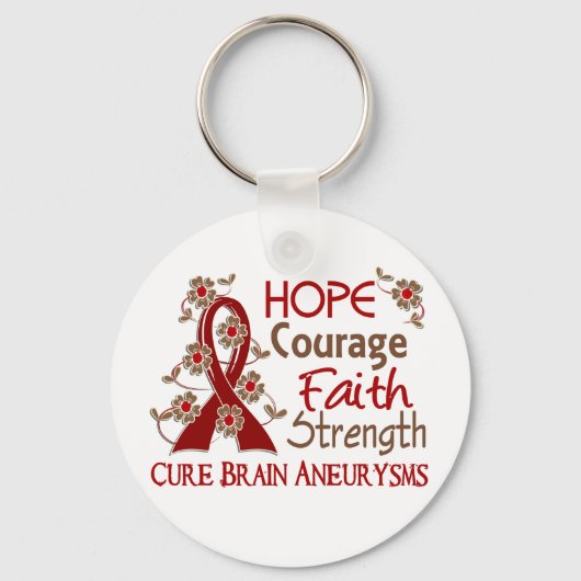Hope Courage Faith Sterkte 3 Brain Aneurysms Sleutelhanger (Voorkant)
