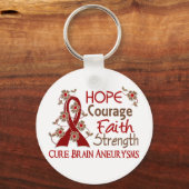 Hope Courage Faith Sterkte 3 Brain Aneurysms Sleutelhanger (Voorkant)