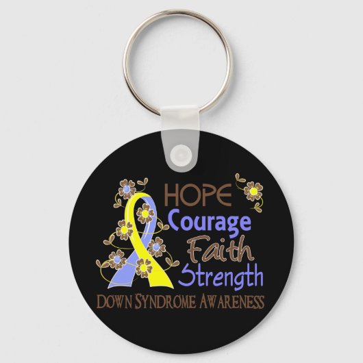 Hope Courage Faith Sterkte 3 Down Syndrome Sleutelhanger (Voorkant)